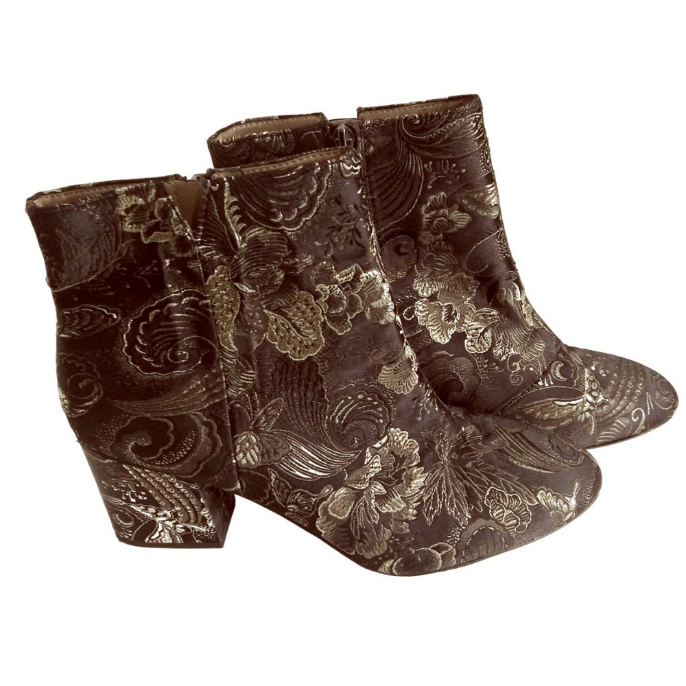Ankle Boots, Size 10m Boot, Franco Sarto Black Gold Olympia Floral
